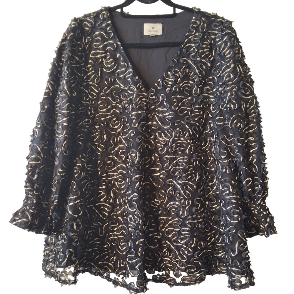 Tuckernuck Women XL‎ Metallic 3D Ribbon Applique Nightly Organza Easton Blouse